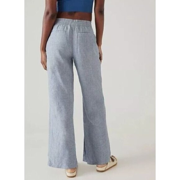 Athleta Retreat Wide Leg Linen Pants Women 4 Chambray Blue Relaxed Resortwear - Picture 2 of 13